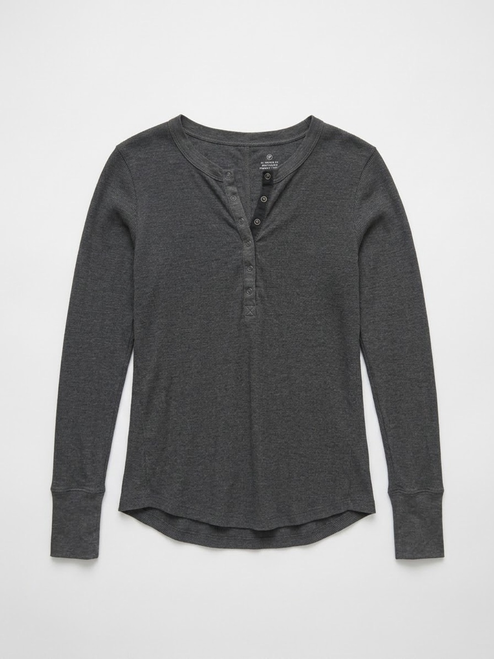 Aerie Ribbed Snap‑Front Henley Top – Charcoal Gray, Size Small